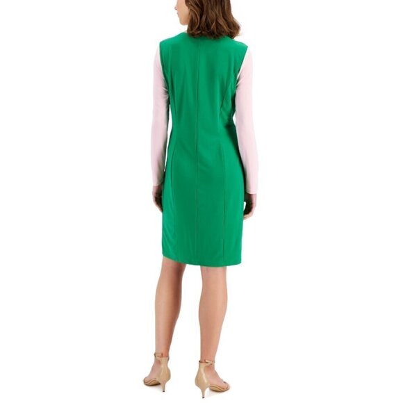 KASPER Women's Green and Pink Colorblock Knot-Neck Bodycon Dress NWT - Picture 3 of 7